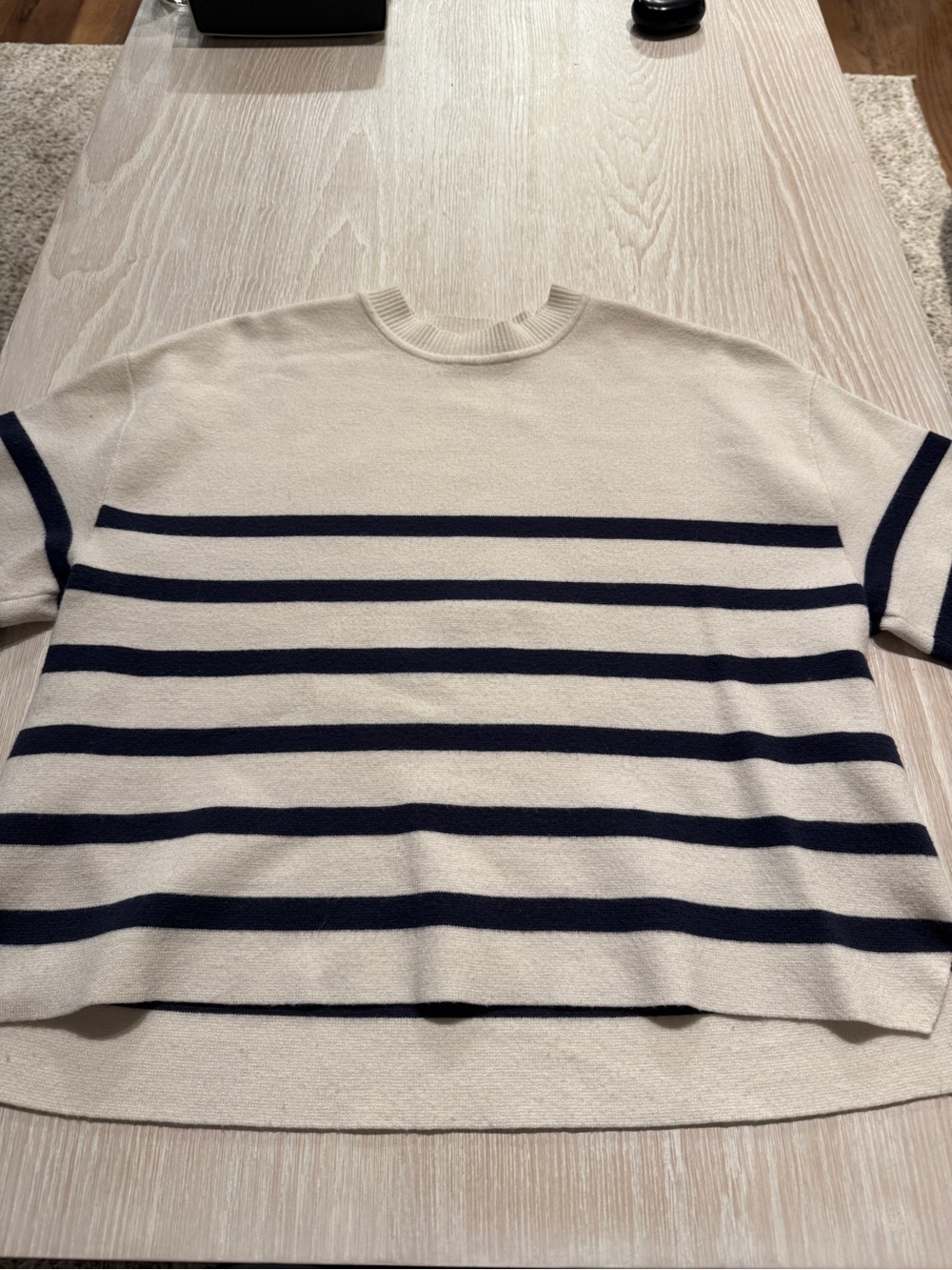 Abercrombie & Fitch Cream and Navy Striped Crewneck Sweater